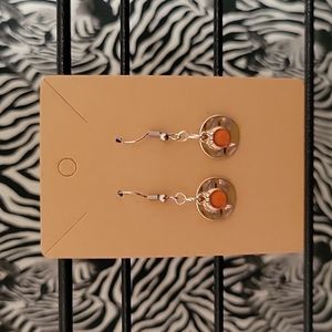 Hammered Metal with Orange Charm Earrings